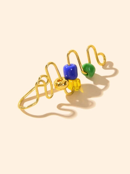 1 pc Fake Nose Ring Blue Green Beads Spiral Nose Stud Piercing Faux Nose Rings-1