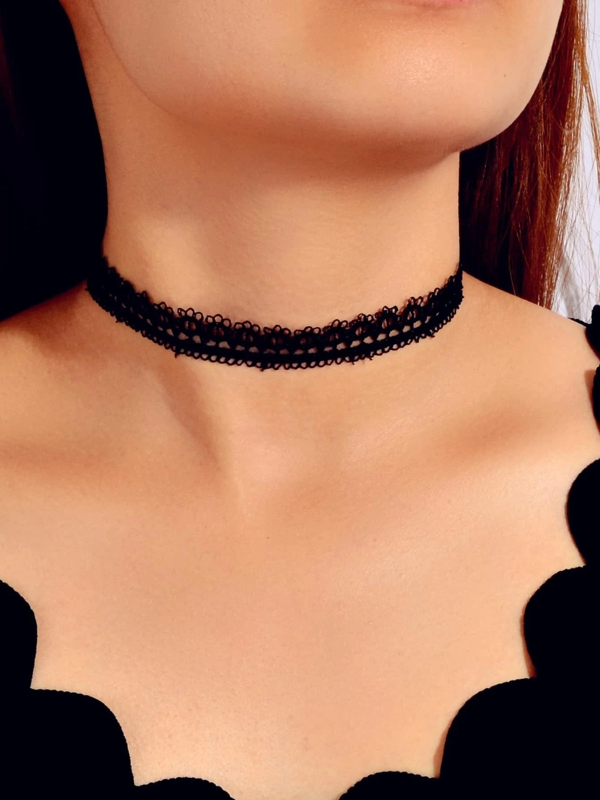 Retro Black Lace Flower Geometric Gothic 90s Tattoo Choker Punk Rock Necklace-0