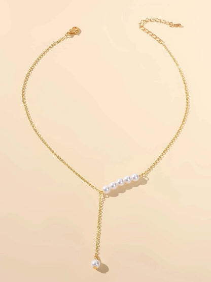 Luxurious jewellery Pearl Gold Silver Chain Y Shape Pendant Necklace Accessories-1