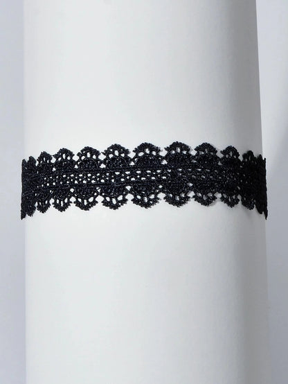 Black Lace Flower Pattern Short Gothic 90s Tattoo Choker Retro Necklace Collar-2