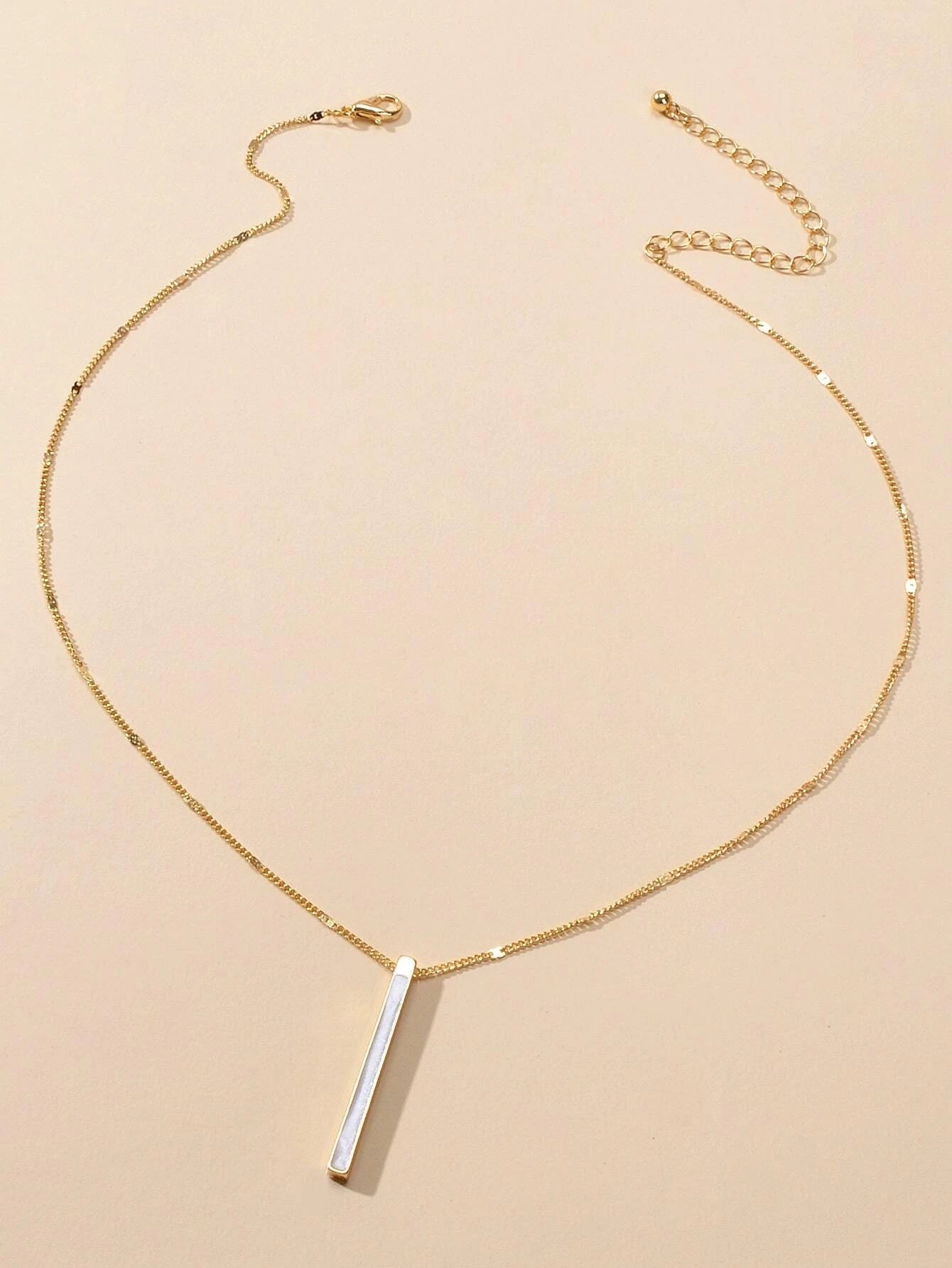 Fashion Jewellery Gold Chain White Enamel Bar Pendant Necklace Women Accessories-1