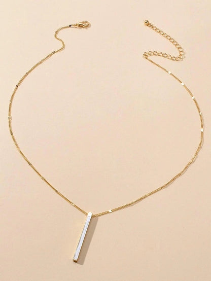Fashion Jewellery Gold Chain White Enamel Bar Pendant Necklace Women Accessories-1