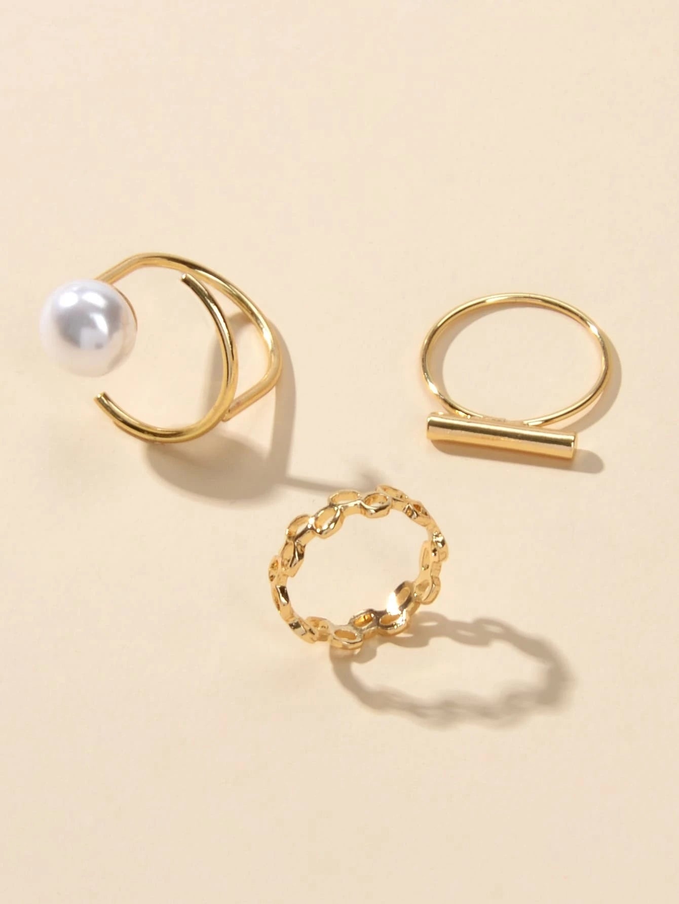 3 pcs Pearl Decor Gold Midi Finger Knuckle Rings set Teens Party Jewellery Gift-1