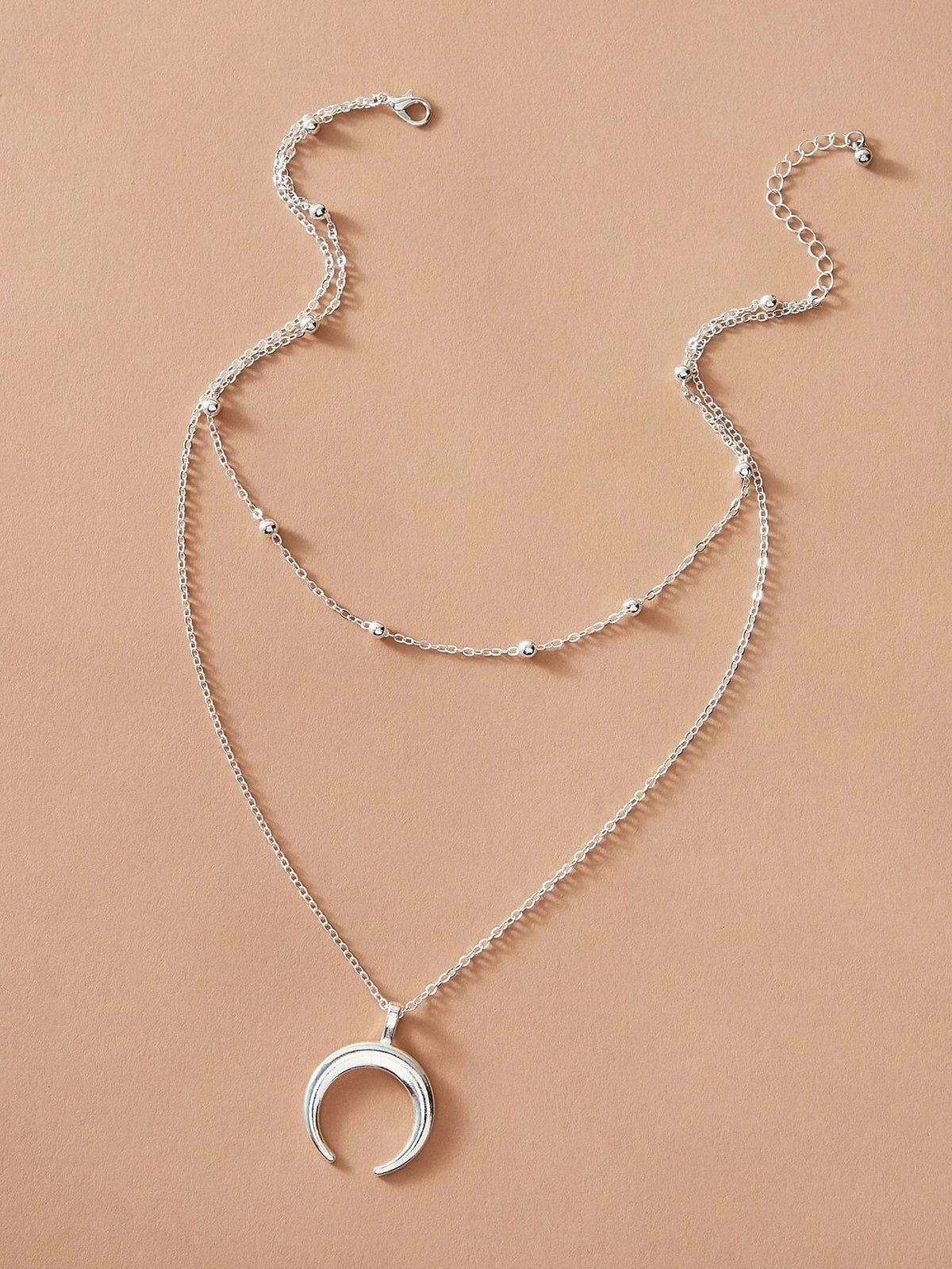Double layer Silver Chain Moon Pendant Necklace Accessories Horn Collar Gift-1