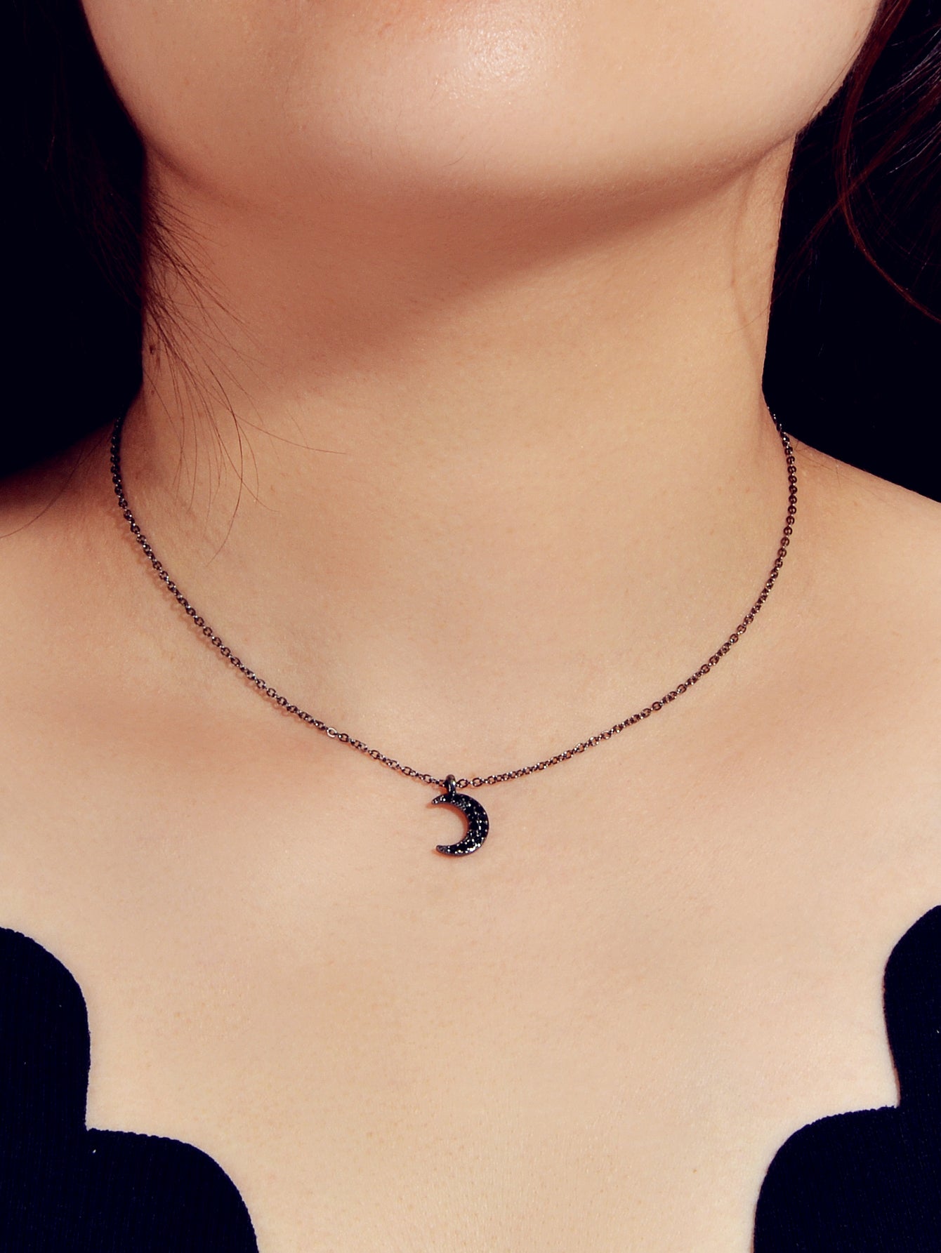 Rock Jewellery Black Cute Crescent Moon Pendant Necklace Minimalist Accessories-0