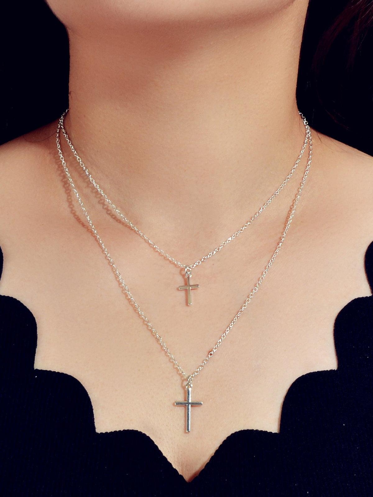 Fashion Jewellery Silver Chain Double layer Chain Cross Pendant Women Necklace-0