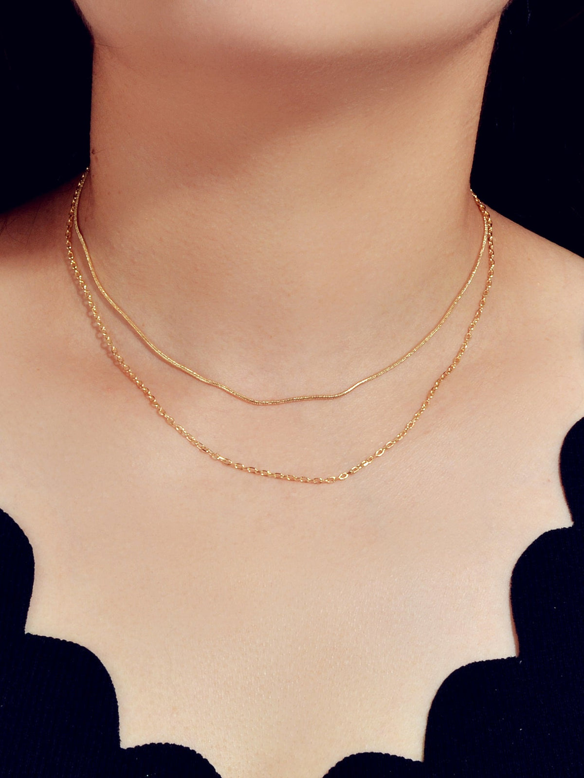 Double Layered Gold Silver Simple Link Chain Necklace Women Gift Party Jewellery-0