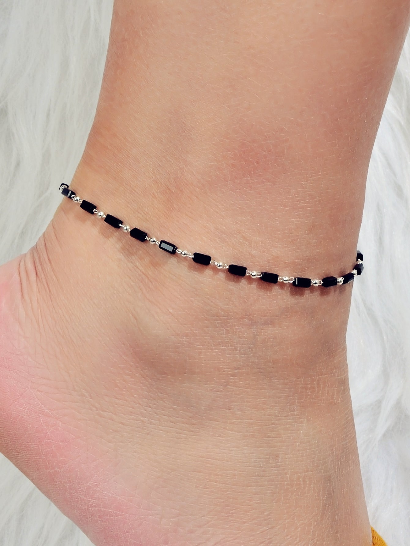 1 pc Foot Beach Jewellery Gold Chain Handmade Black Beads Anklet Bracelet Gift-5