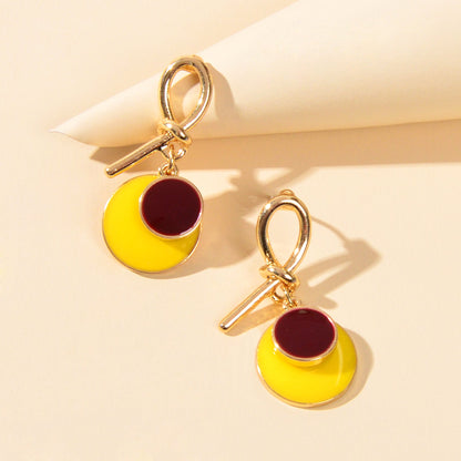 Yellow Enamel Round Dangle Geometric Earrings Y2k Style Sensitive Ears Studs-1