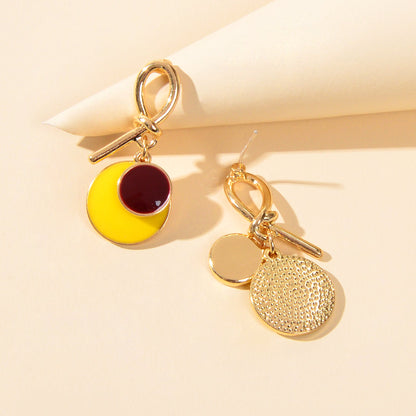 Yellow Enamel Round Dangle Geometric Earrings Y2k Style Sensitive Ears Studs-2