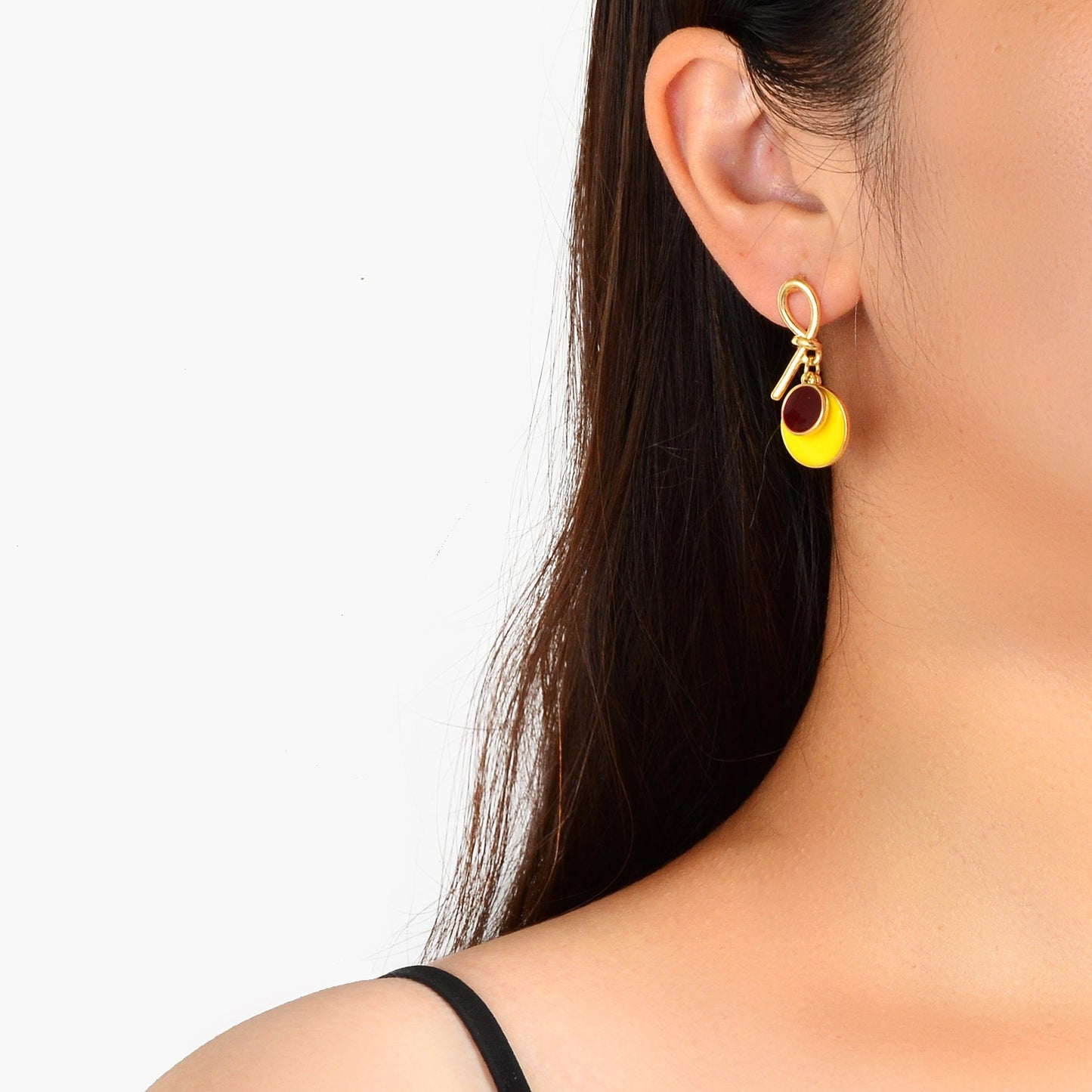 Yellow Enamel Round Dangle Geometric Earrings Y2k Style Sensitive Ears Studs-0