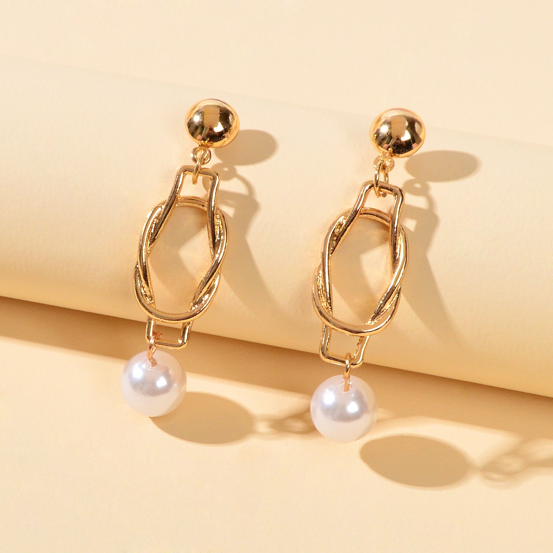 Elegant Jewellery Pearl Beads Gold Lock Pendant Earrings for Women Wedding Party-1