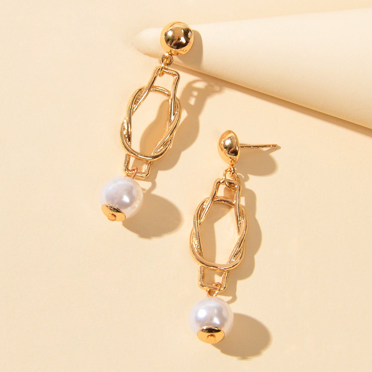 Elegant Jewellery Pearl Beads Gold Lock Pendant Earrings for Women Wedding Party-2