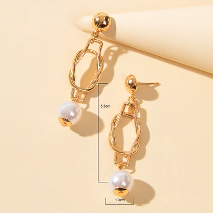 Elegant Jewellery Pearl Beads Gold Lock Pendant Earrings for Women Wedding Party-3