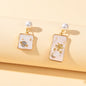 Funny Pearl White Enamel Bear Planet Star Pattern Square Asymmetric Earrings-0