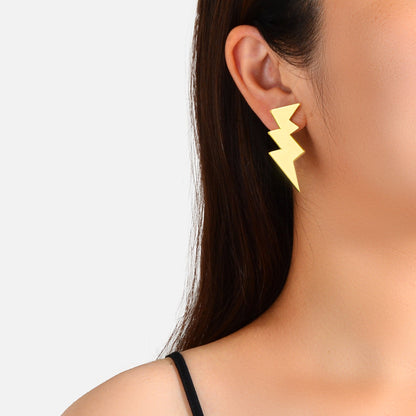 Personality Lightweight Gold Resin Lightning Stud Pierced 90's Inspired Earrings-0