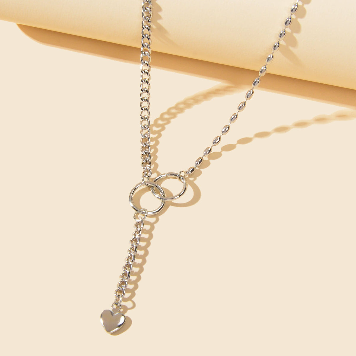 Trendy Accessories Silver Chain Circle Heart Pendant Y shape Clavicle Necklace-1