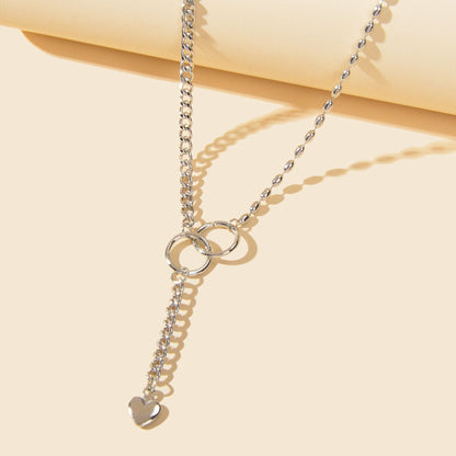 Trendy Accessories Silver Chain Circle Heart Pendant Y shape Clavicle Necklace-1
