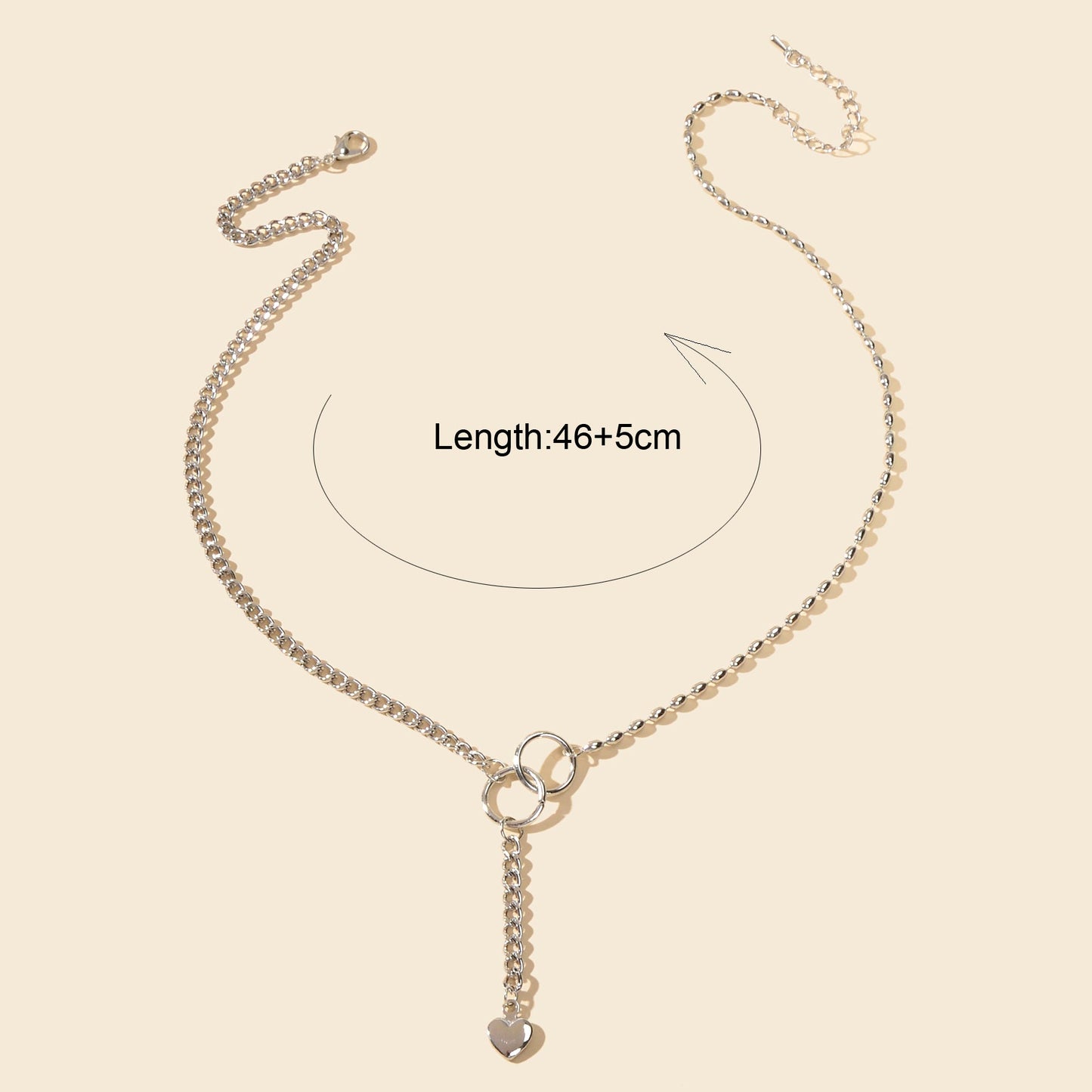Trendy Accessories Silver Chain Circle Heart Pendant Y shape Clavicle Necklace-3