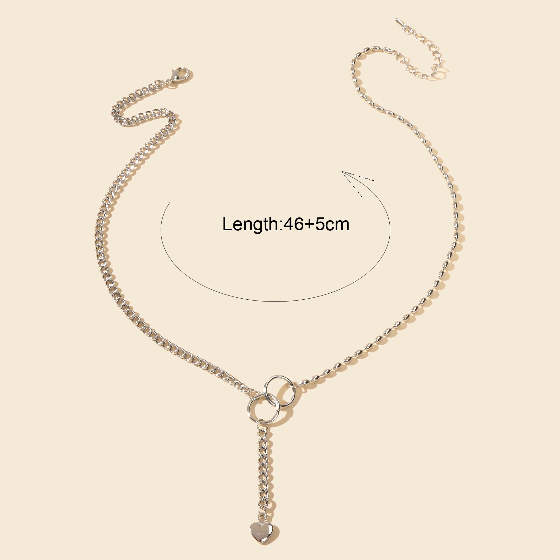 Trendy Accessories Silver Chain Circle Heart Pendant Y shape Clavicle Necklace-3