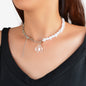 Retro Punk Chain Pearl Transparent Resin Geometric Charm Statement Necklace Gift-0