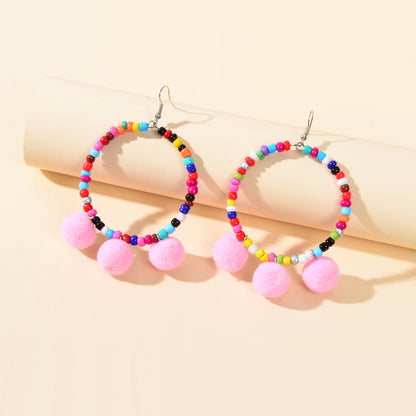 Ethnic Bohemian Style Colorful Beads Circle Ball Charm Dangle Earrings Jewellery-1