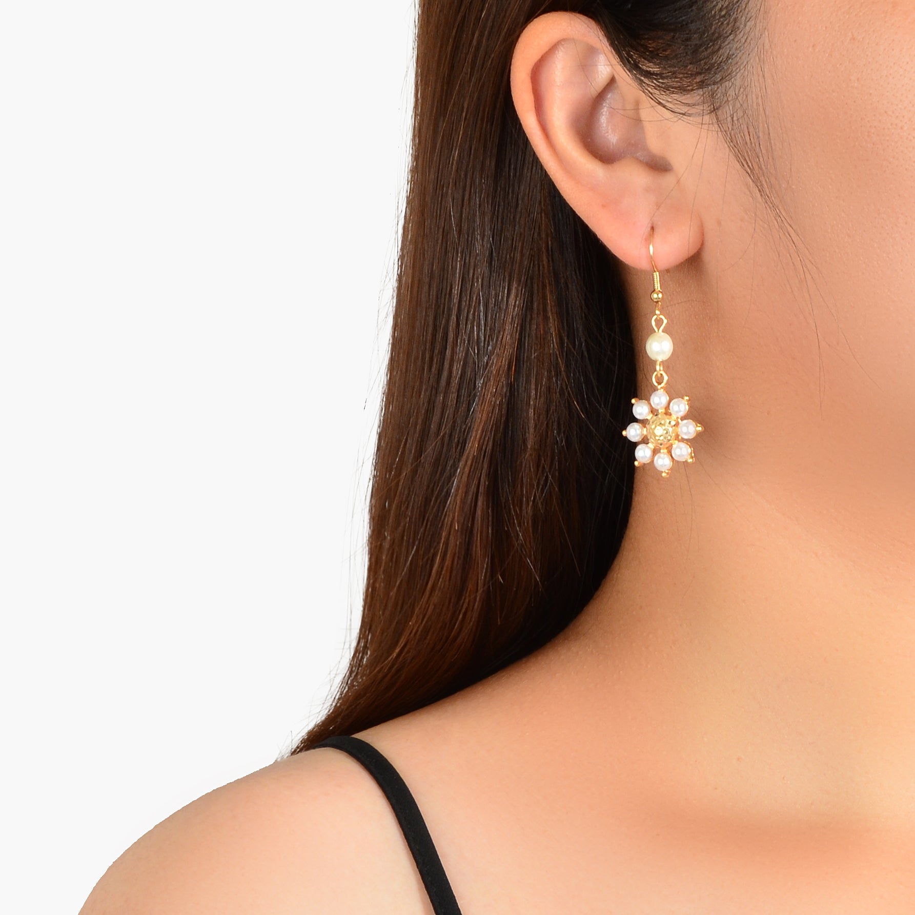 Designer Stylish Bridal Jewellery Pearl Flower Elements Hook Gift Women Earrings-0