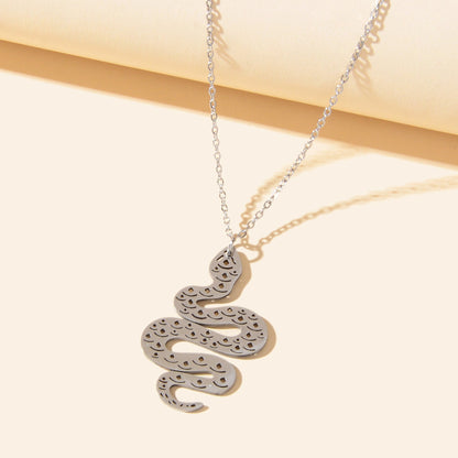 Unique Punk Rock Jewellery Silver Chain Hollow Carved Snake Cool Charm Necklace-1
