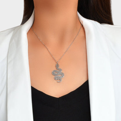 Unique Punk Rock Jewellery Silver Chain Hollow Carved Snake Cool Charm Necklace-0