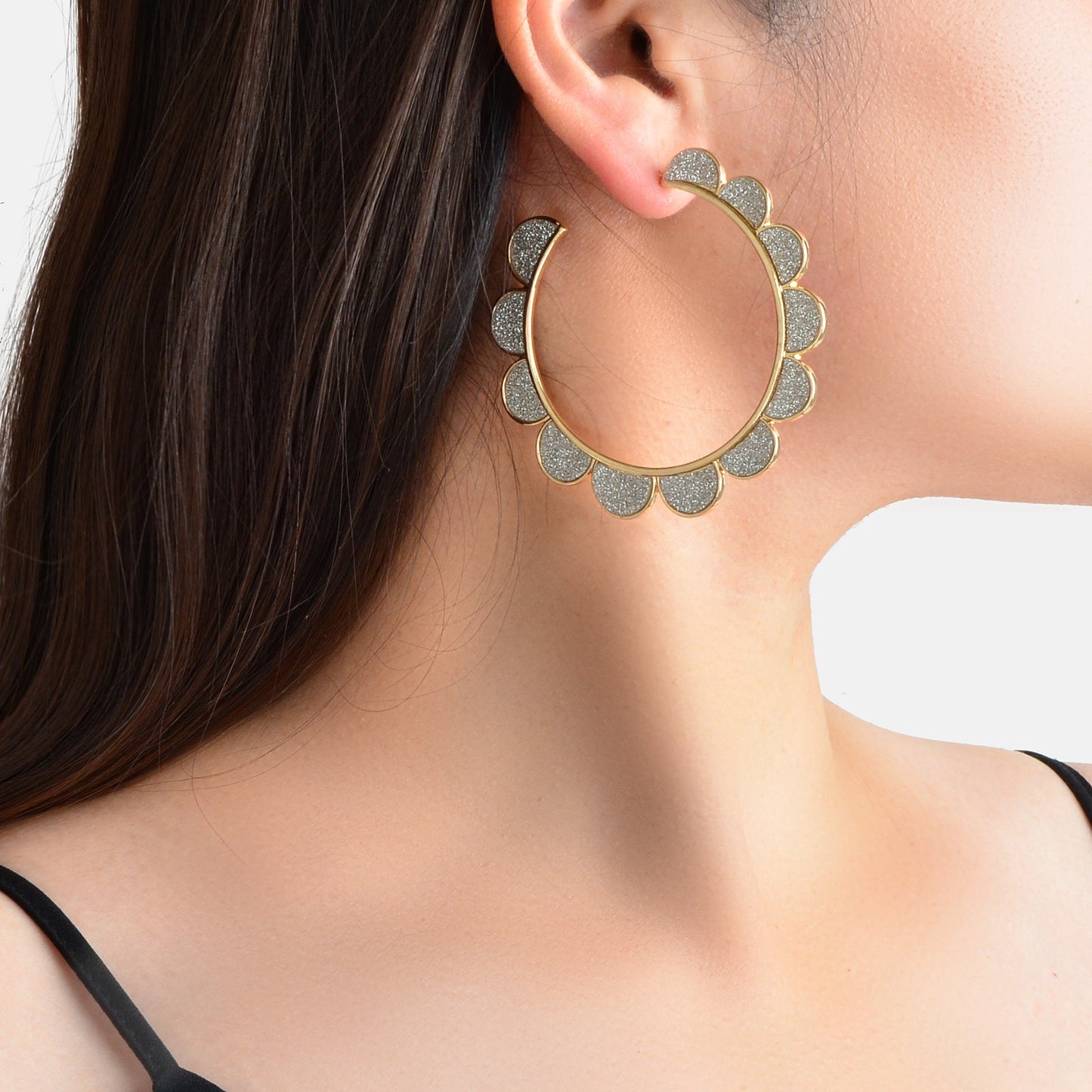 Party Decoration Women Silver Spinning Flower Big Hoop Statement Trendy Earrings-0