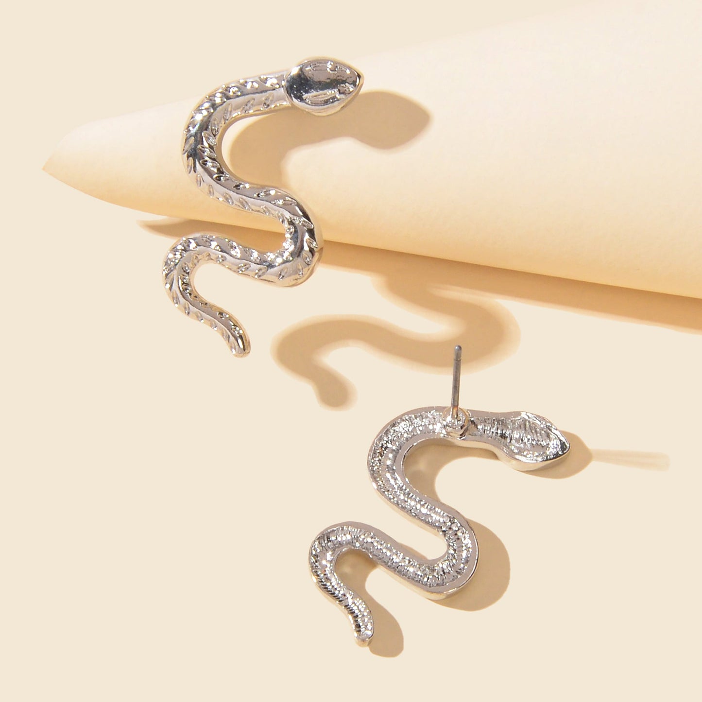 Gothic Punk Silver Dainty Snake Stud Earrings Minimalist Personality Ear Jewelry-2