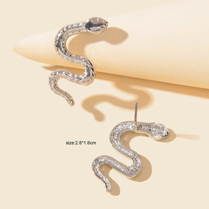 Gothic Punk Silver Dainty Snake Stud Earrings Minimalist Personality Ear Jewelry-3