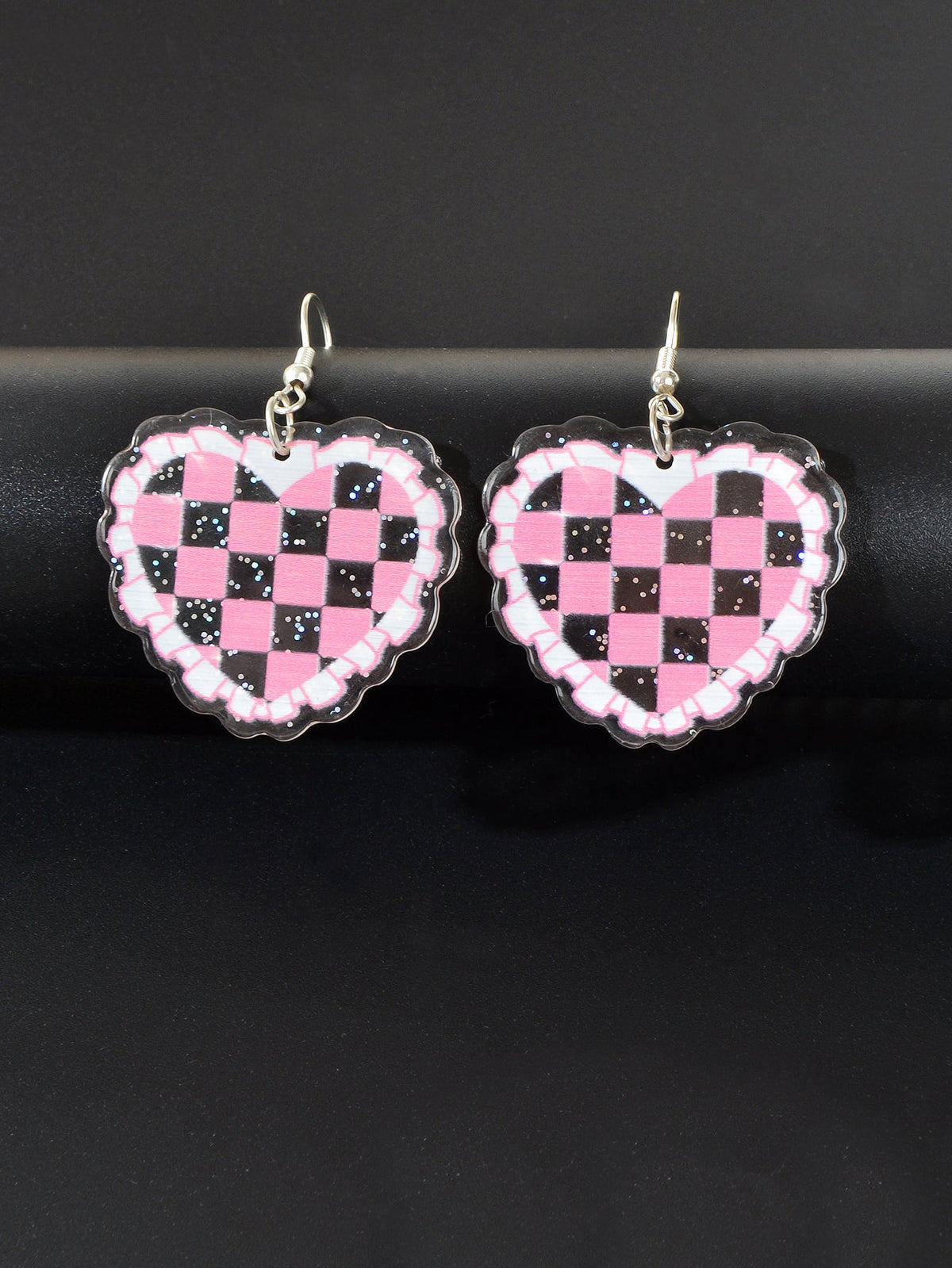 Colorful Sparkling Glittery Heart Pendant Earrings Radiant Glamour Party Jewelry-4