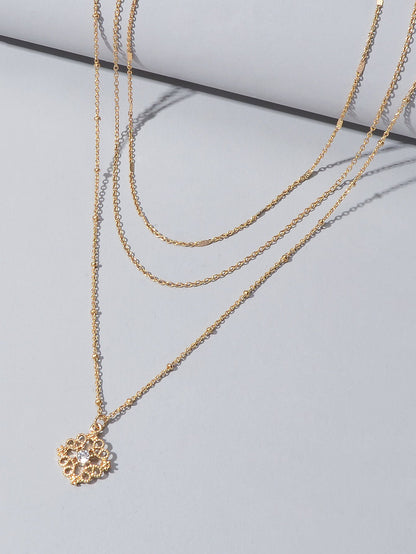 3pcs Female Jewelry Beautiful Multiple Gold Chain Flower Pendant Trendy Necklace-2