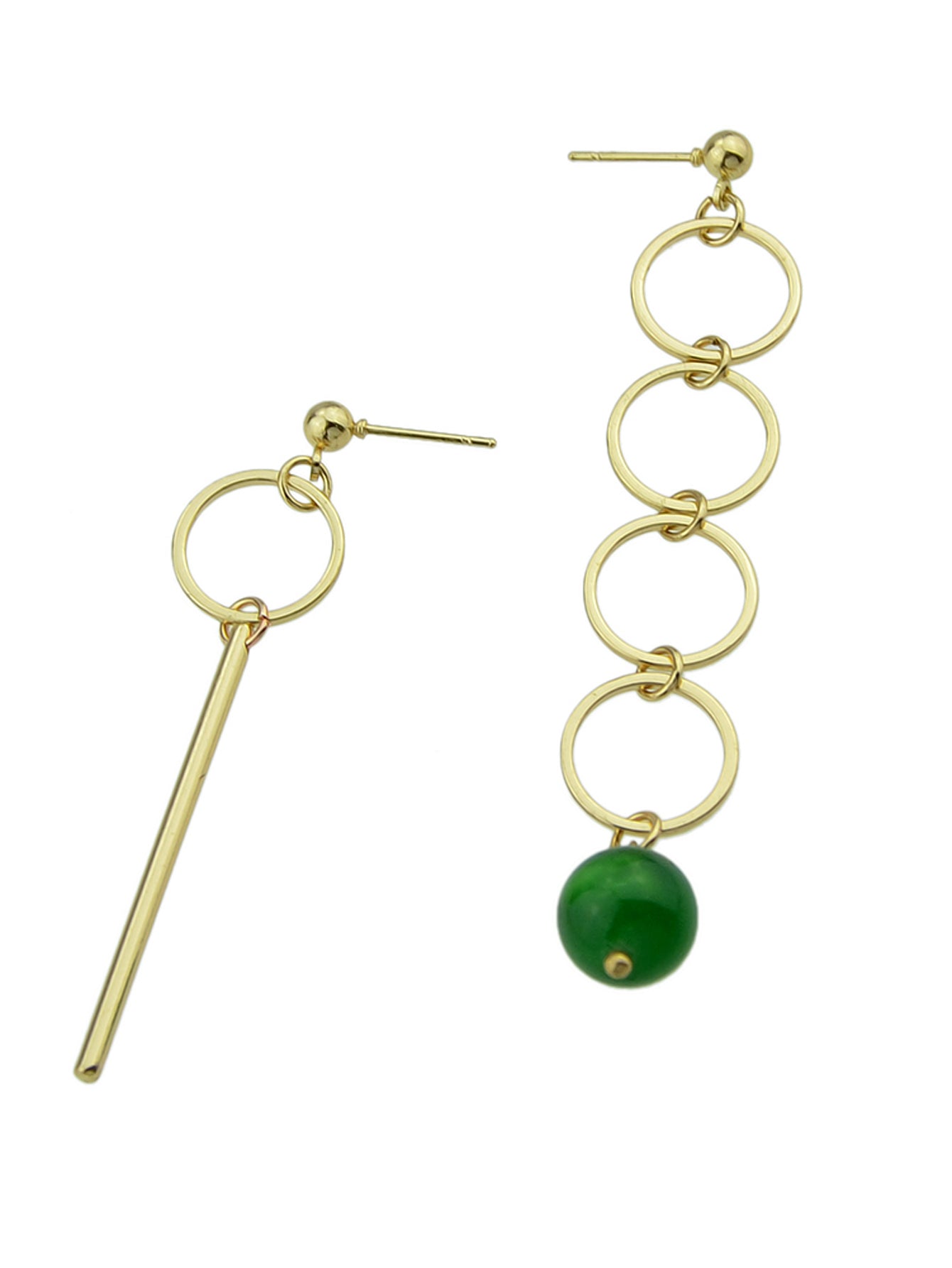Women Party Decoration Circle Green Bead Round Strip Asymmetric Drop Earrings-2