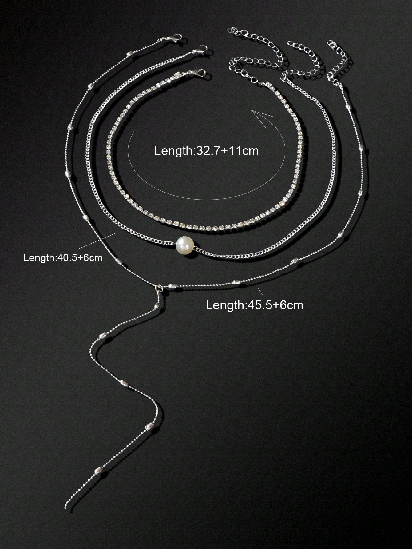 Silver Triple-Layer Chain Long Tassel Necklace Elegant Statement Piece-3