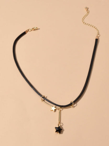 Gothic Punk 90s Black Pu Leather Star Charm Tattoo Choker Necklace Grunge Collar-2