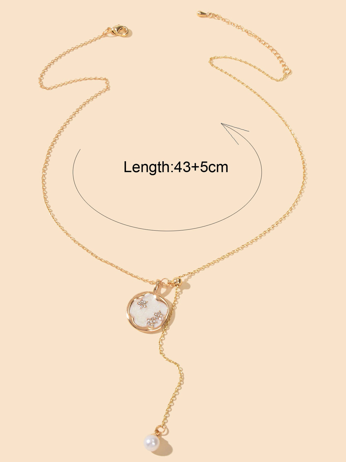 Exquisite Jewellery Gold Chain White Round Pendant Pearl Charm Y shape Necklace-2