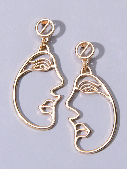 Geometric Punk Gold Metal Face Shape Minimalist Statement Dangle Earrings Party-3