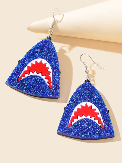 Funny Acrylic Blue Shark Head Earrings Unique Creative Ocean Marine Jewellery-2