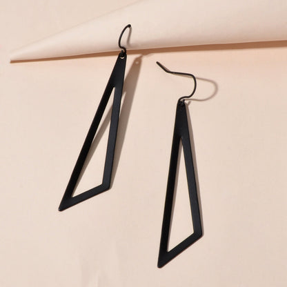 Goth Hip Hop Black Metal Geometric Triangle Dangle Statement Earrings for Women-2