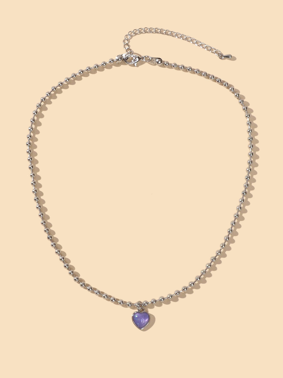 Party Decoration Popcorn Beads Silver Chain Purple Love Heart Charm Necklace-2