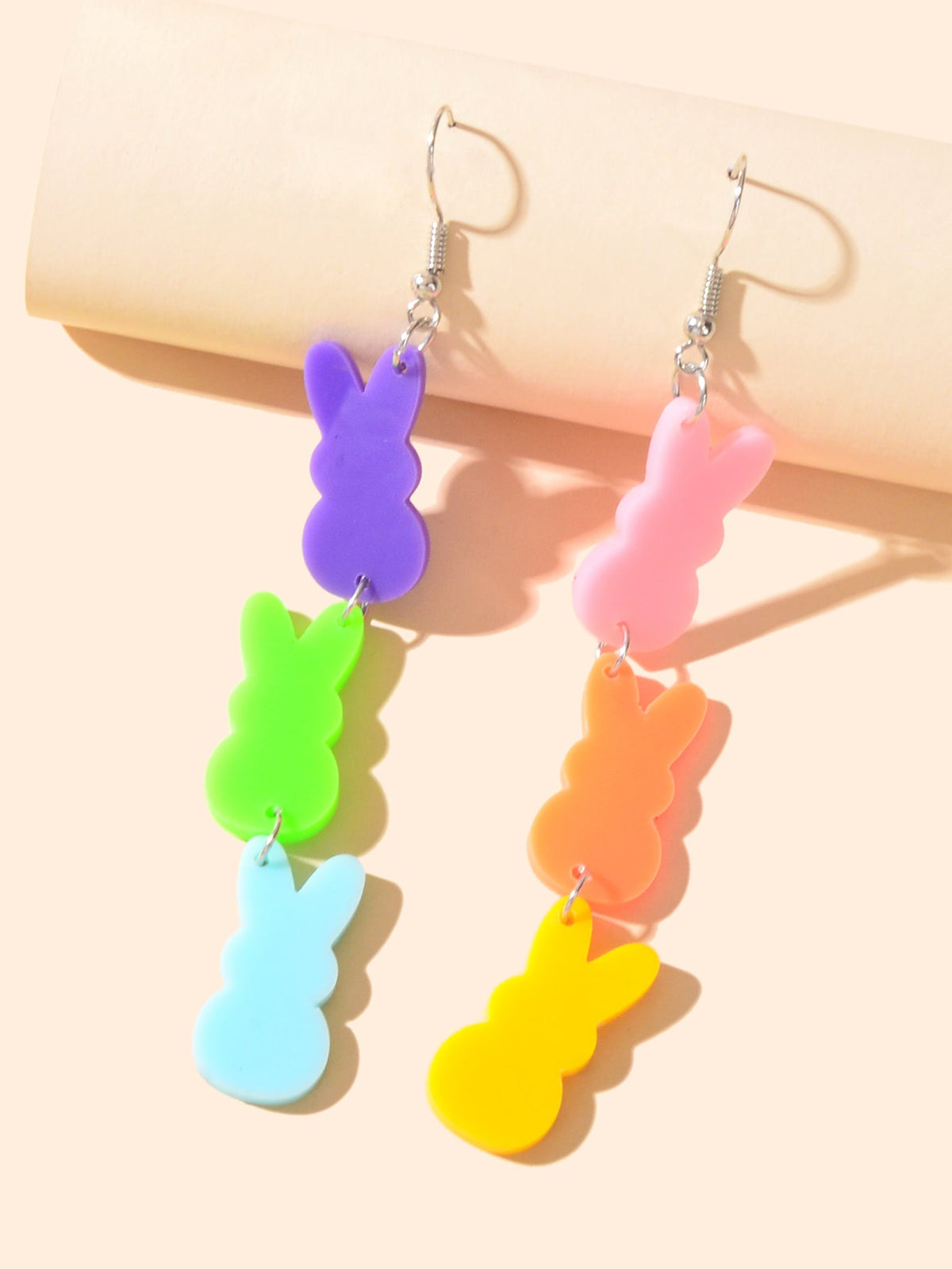 Funny Asymmetrical Colouful Resin Rabbit Hanging Bunny Earrings Animal Jewelry-2