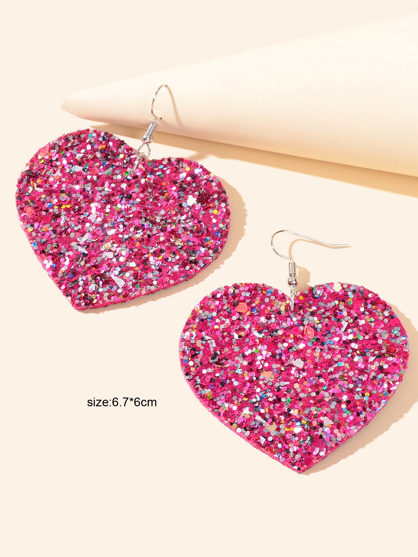 Valentine's Day Women Girl Black Hotpink Pu Leather Heart Drop Party Earrings-2