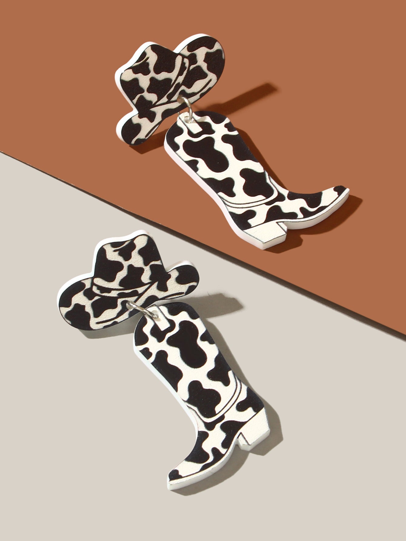 Retro Design Style Cowboy Boots Hats Acrylic Black White Pattern Dangle Earrings-2