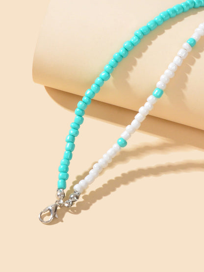 Handmade Blue White Double Layer Seed Beads Anklets Bohemian Beach Foot Jewelry-2