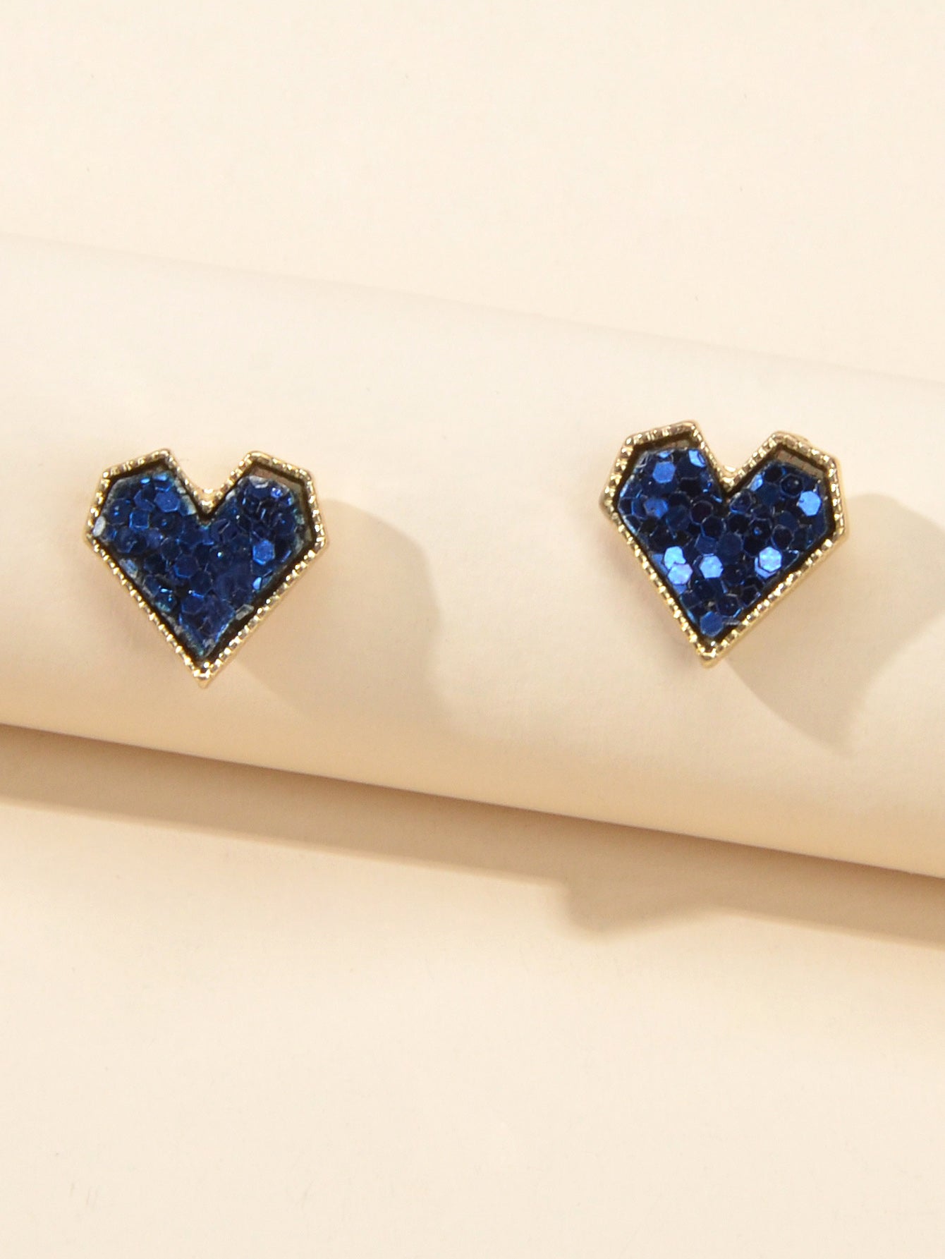 Cute Funny Blue Pink Shining Sequins Heart Stud Classics Wedding Party Earrings-2