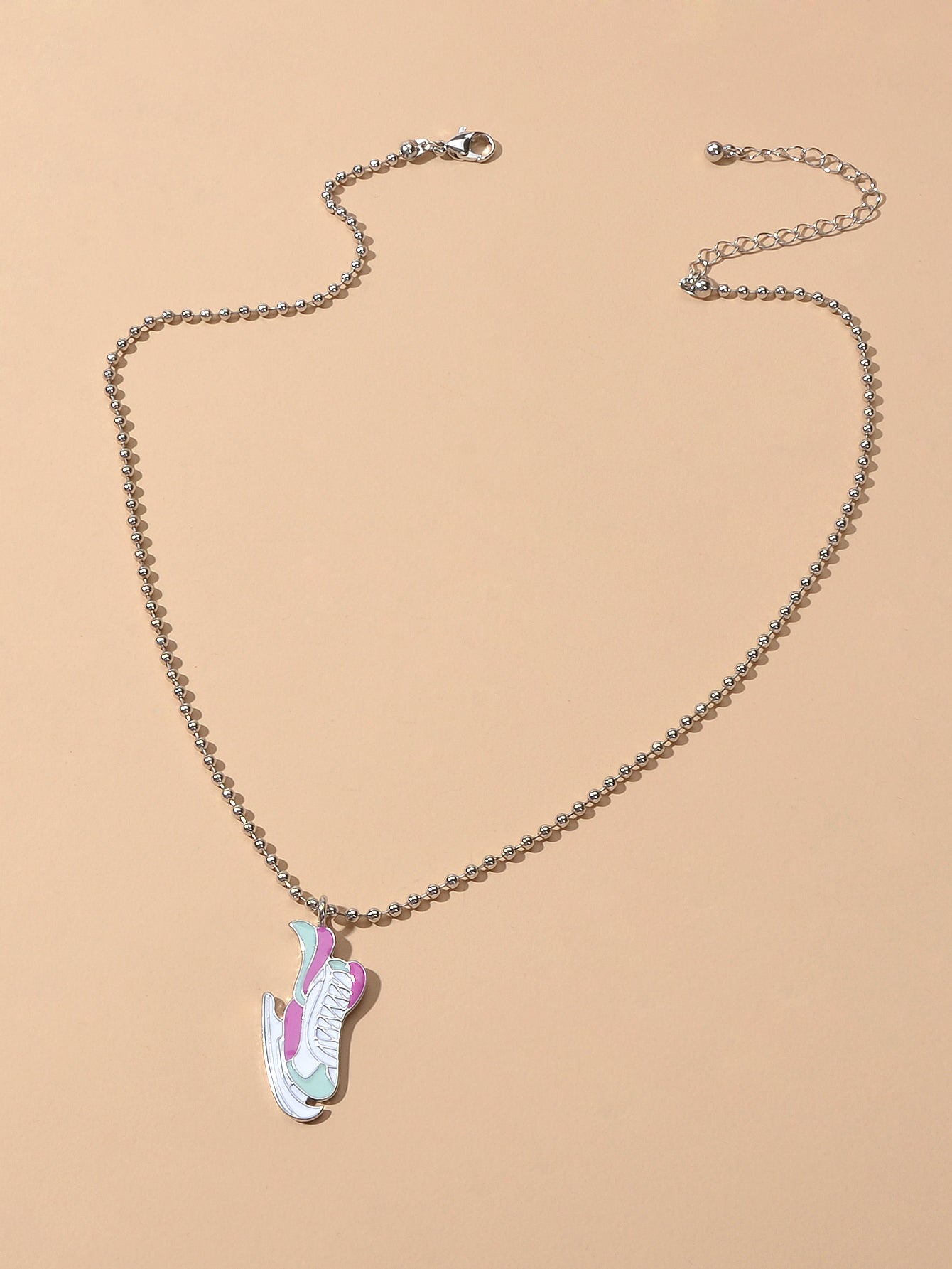 Silver Popcorn chain Colorful Enamel Skates Charm Necklace-2