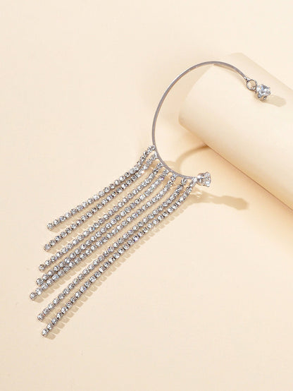 Luxurious 1pc Full Rhinestone Shining Tassel Chain Dangle Earrings Ear Cuff Gift-2