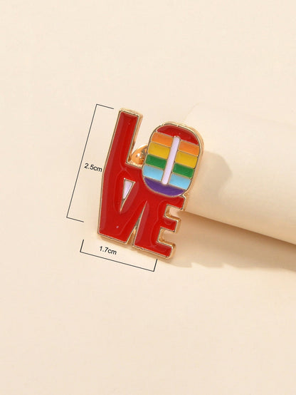 Fashion Accessory Red Enamel Love Letter Brooch Pin Lapel Badge Cool Jacket Pins-2